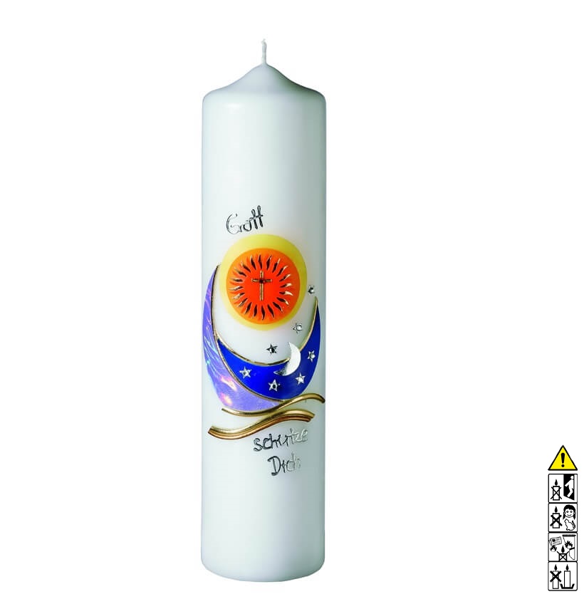 Taufkerze Gott schütze Dich 250 x 60 mm Taufkerze kaufen mit Motiv Gott schütze Dich 250 x 60 mm
