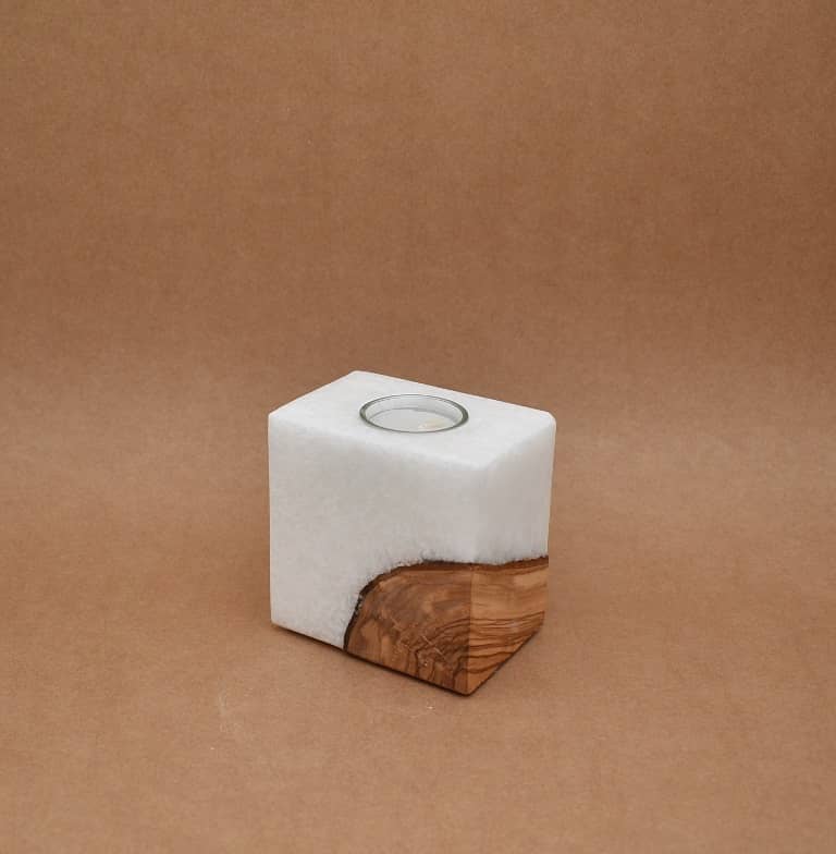 Kerze mit Holz Unikat Quader 70 x 100 x 100 mm 1 x Teelicht Nr: 5