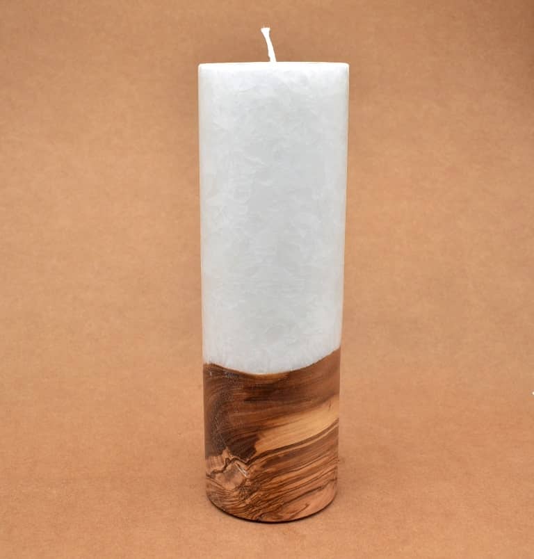 Kerze mit Holz Unikat Rund 80 x 250 mm mit Docht Nr.: 7