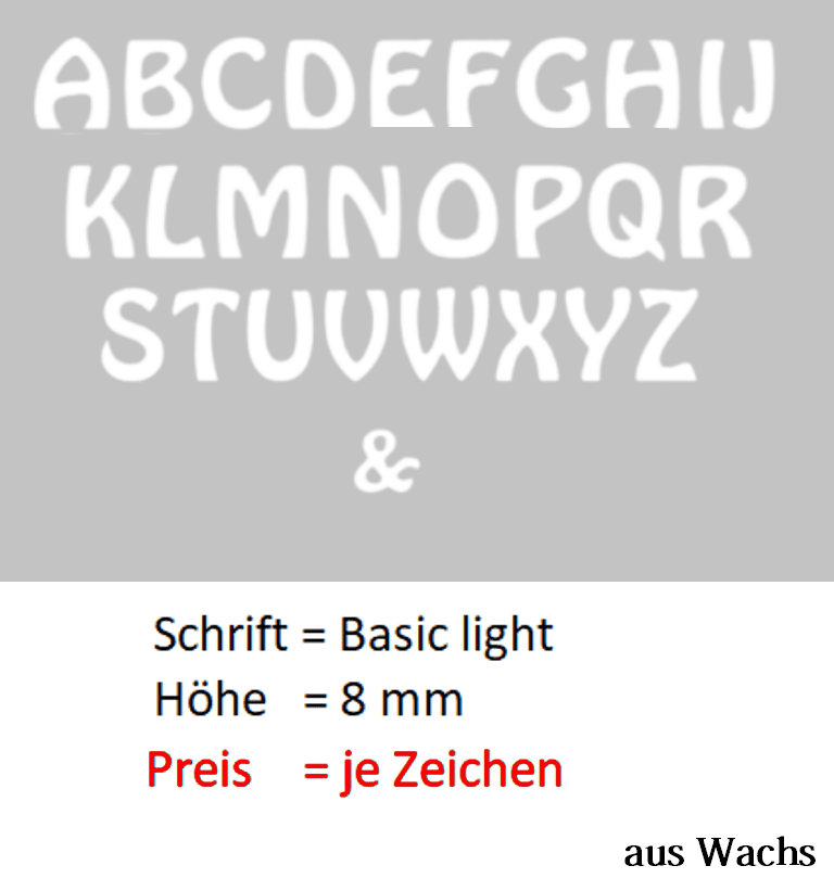 Buchstabe groß (Preis je Buchstabe) Echtwachs in Weiß "Basic" in 8 mm.