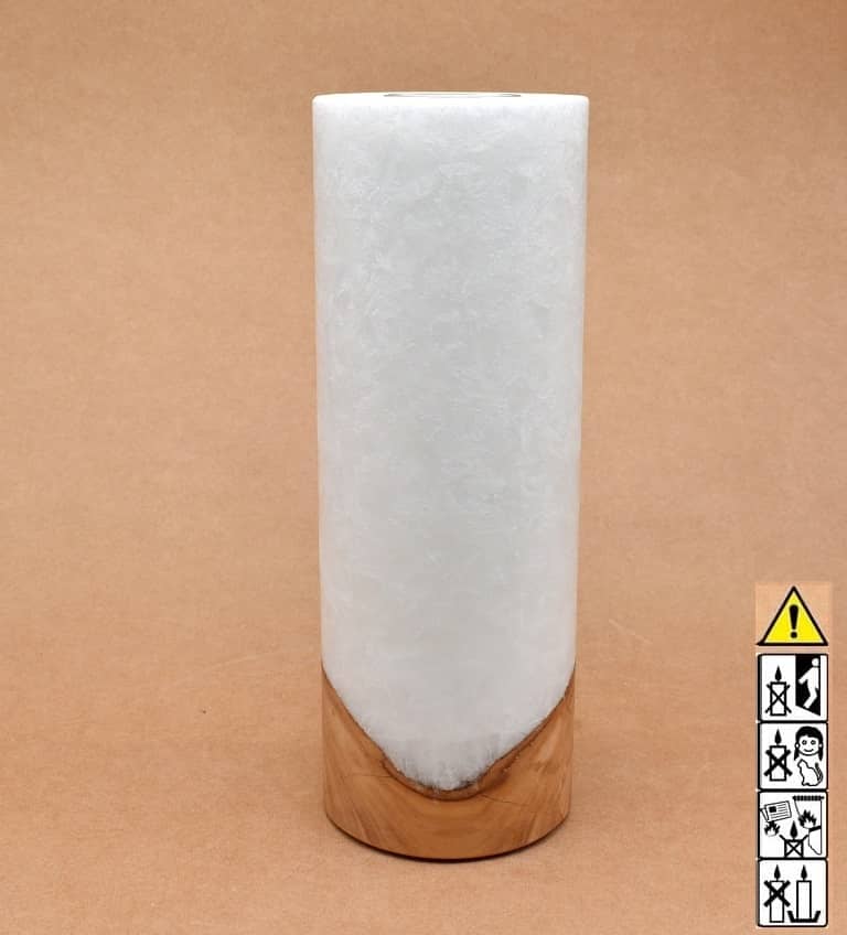 Kerze mit Holz Unikat Rund 90 x 250 mm mit Teelicht Nr.: 10