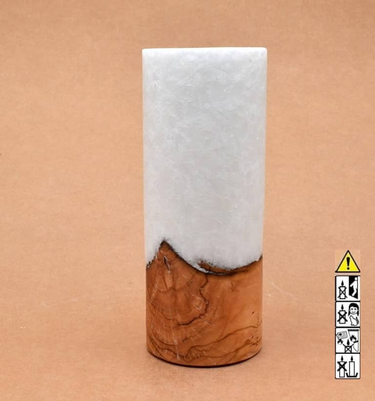 Kerze mit Holz Unikat Rund 80 x 200 mm mit Teelicht Nr.: 11