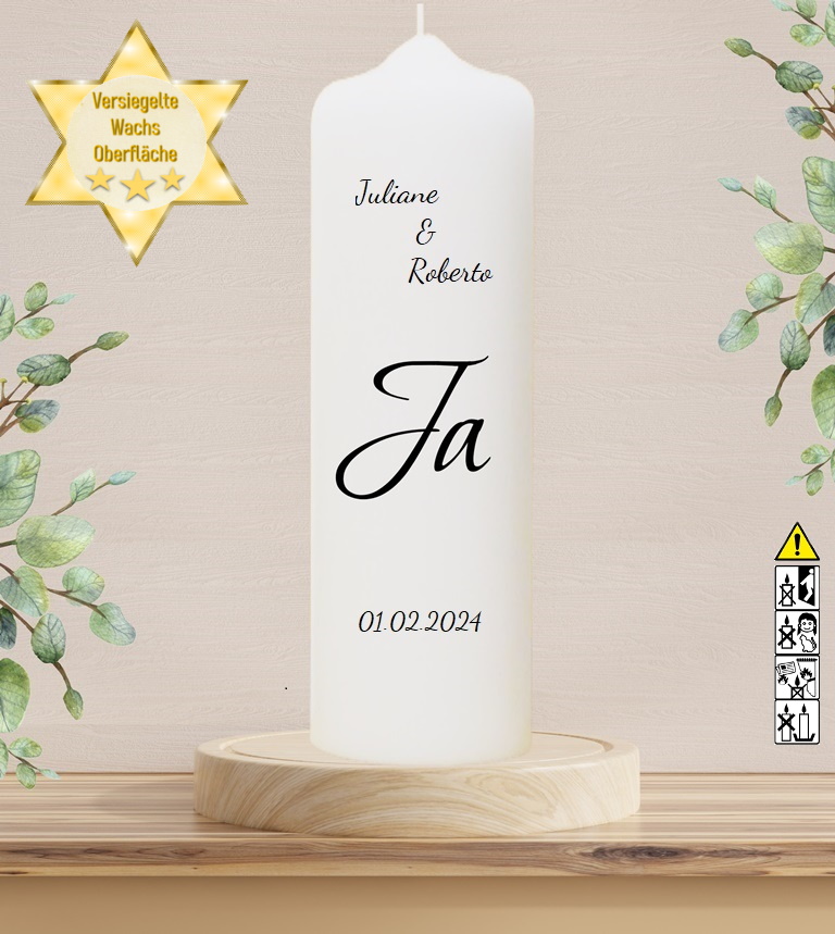 Personalisierte Hochzeitskerze "Ja" 30 cm Personalisierte Hochzeitskerze "Ja" 30 cm