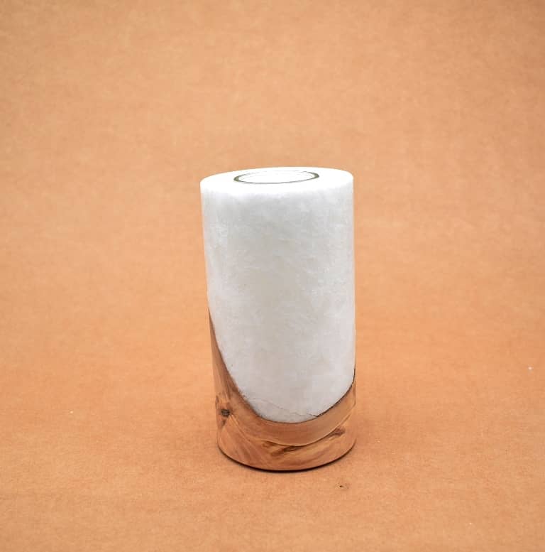 Kerze mit Holz Unikat Rund 80 x 150 mm mit Teelicht Nr.: 10