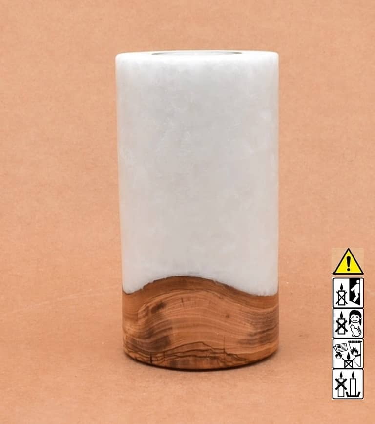 Kerze mit Holz Unikat Rund 80 x 150 mm mit Teelicht Nr.: 10