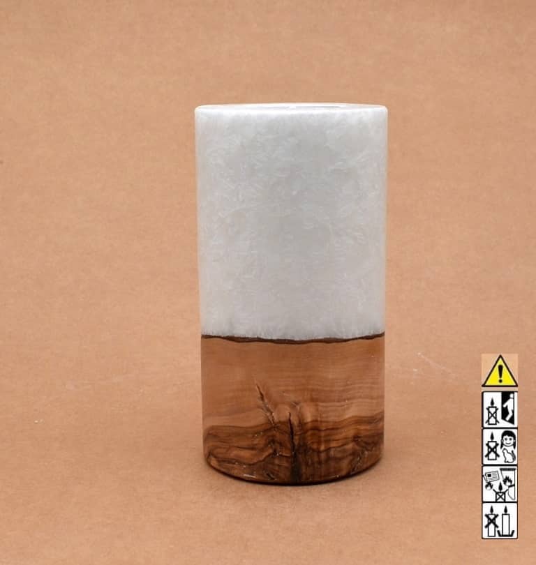 Kerze mit Holz Unikat Rund 80 x 150 mm mit Teelicht Nr.: 10