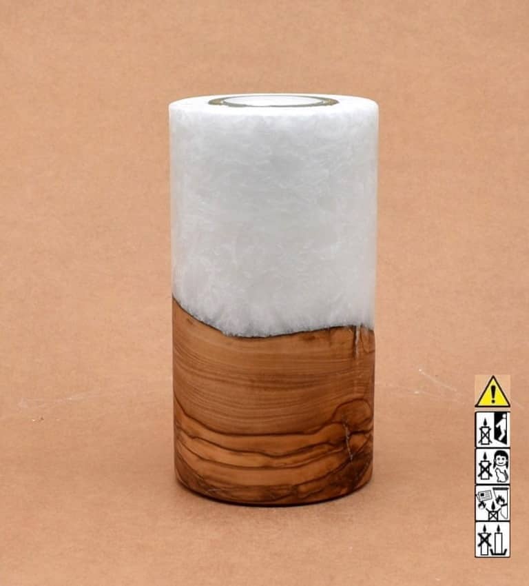 Kerze mit Holz Unikat Rund 80 x 150 mm mit Teelicht Nr.: 10