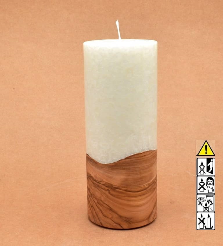 Kerze mit Holz Unikat Rund 80 x 200 mm mit Docht Nr.: 14