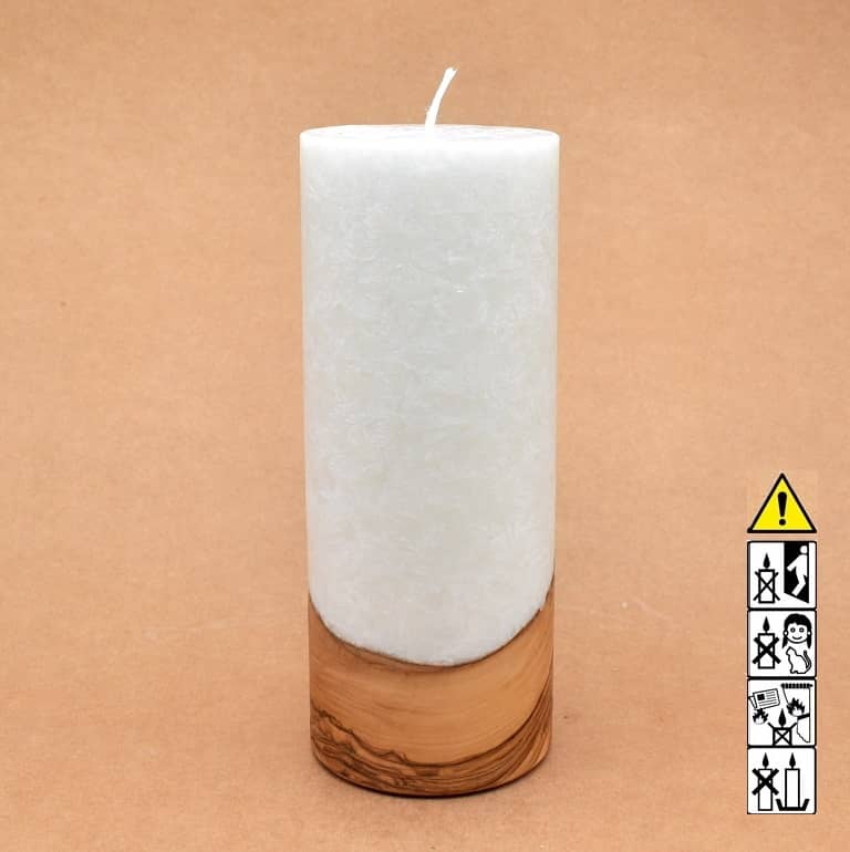 Kerze mit Holz Unikat Rund 80 x 200 mm mit Docht Nr.: 14