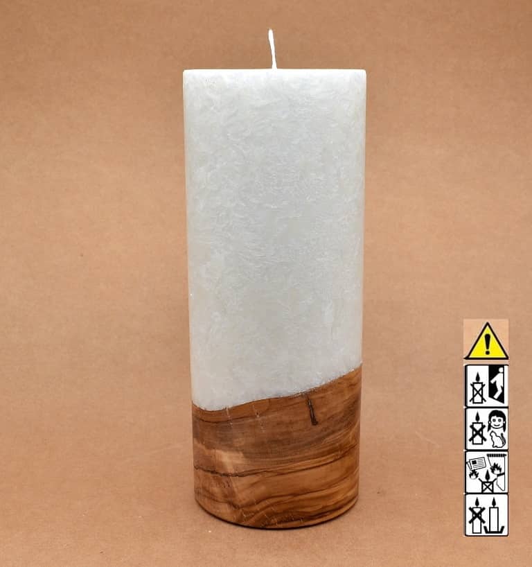 Kerze 100x250mm mit Holzelement, Individuelle, persönliche Hochzeitskerze  Holzkerze, Rund Stearinoptik, Hochzeitskerze mit Teelicht im Kerzen online Shop für Hochzeiten bestellen, günstig kaufen.