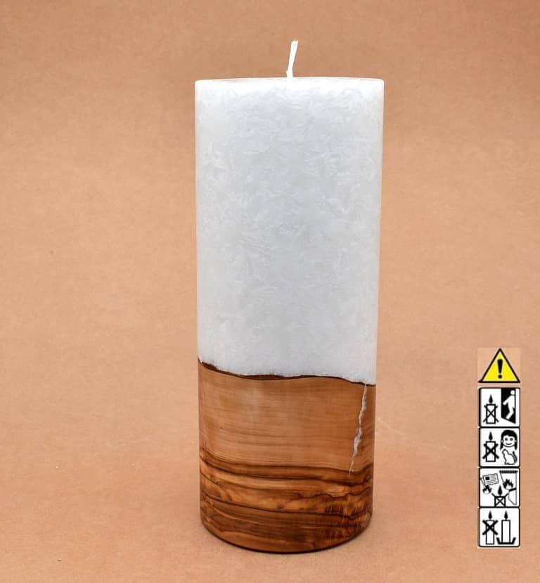 Kerze 100x250mm mit Holzelement, Individuelle, persönliche Hochzeitskerze  Holzkerze, Rund Stearinoptik, Hochzeitskerze mit Teelicht im Kerzen online Shop für Hochzeiten bestellen, günstig kaufen.