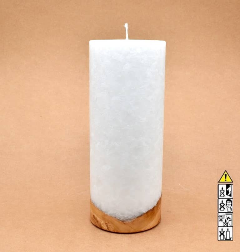 Kerze 100x250mm mit Holzelement, Individuelle, persönliche Hochzeitskerze  Holzkerze, Rund Stearinoptik, Hochzeitskerze mit Teelicht im Kerzen online Shop für Hochzeiten bestellen, günstig kaufen.