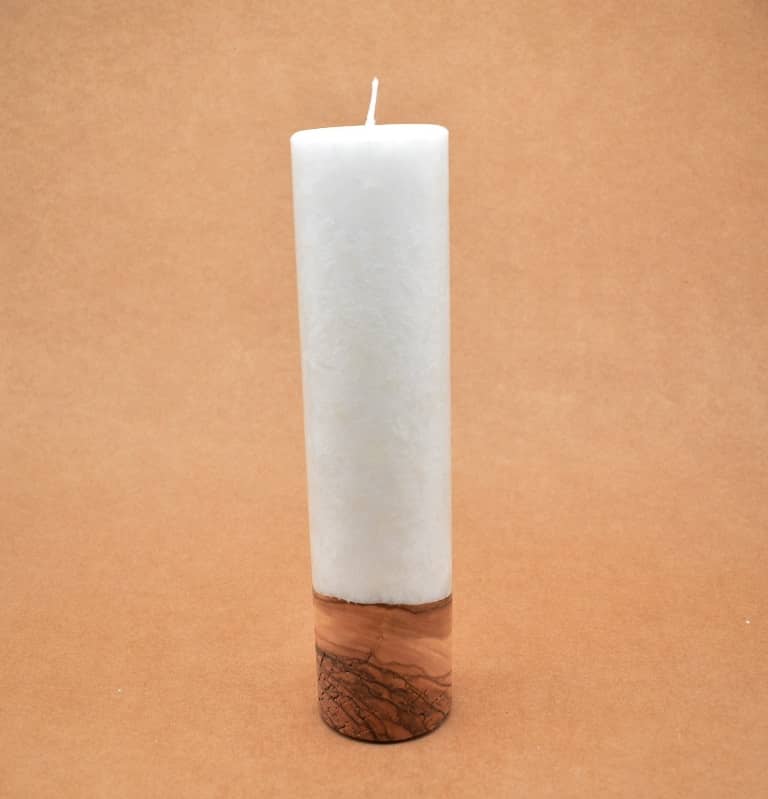 Kerze mit Holz Unikat Rund 60 x 250 mm mit Docht Nr.: 9
