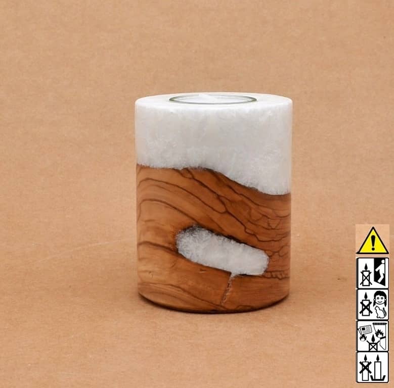 Hochzeitskerze, Kerze mit Holzeinsatz, Teelicht rund, Stearin, im Kerzen online Shop für Hochzeiten bestellen, günstig kaufen.