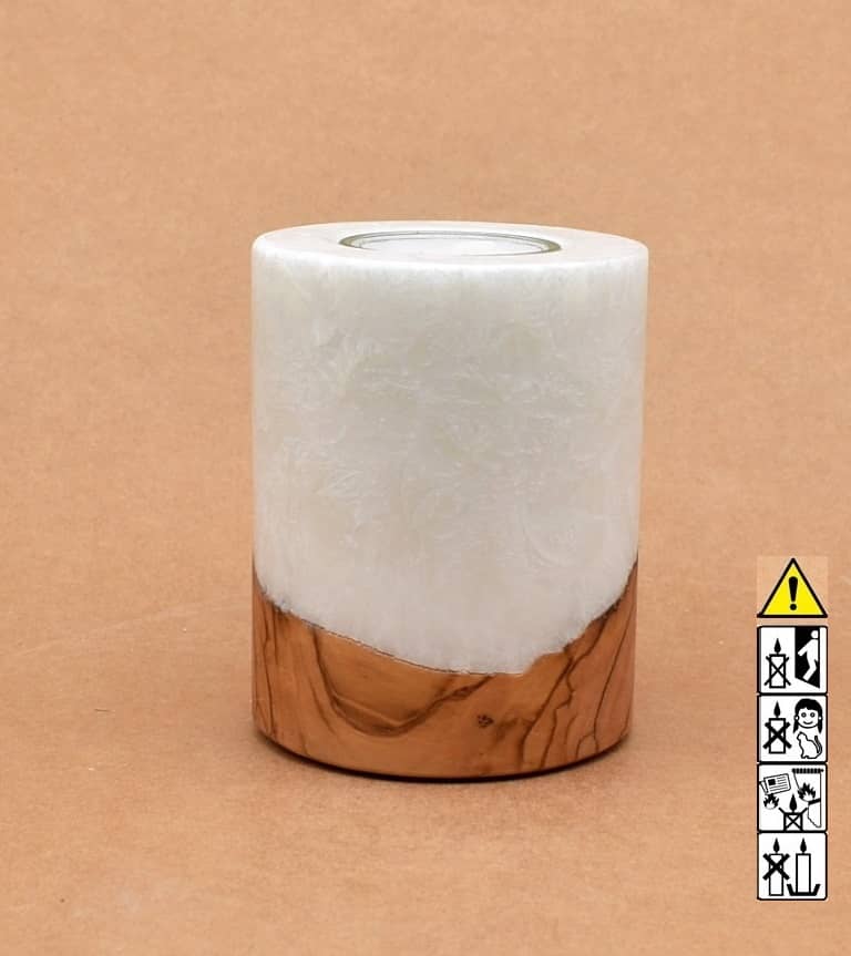 Hochzeitskerze, Kerze mit Holzeinsatz, Teelicht rund, Stearin, im Kerzen online Shop für Hochzeiten bestellen, günstig kaufen.