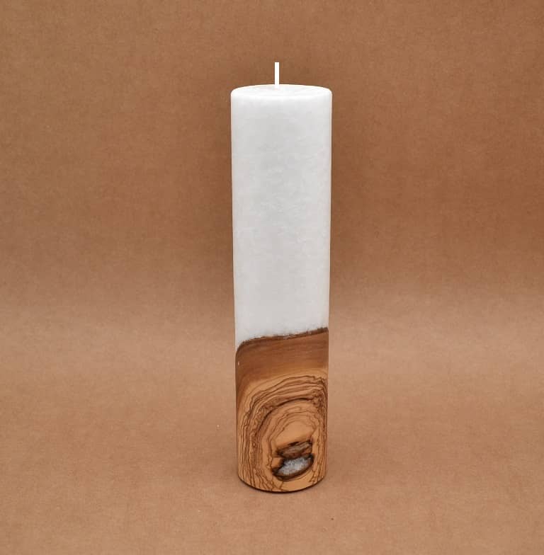Kerze mit Holz Unikat Rund 60 x 250 mm ohne Teelichteinsatz Nr. 5
