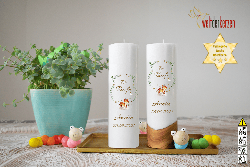 Taufkerze  Ø 6 oder 7 x 25 cm "Fuchs" Taufkerze  Ø 6 oder 7 x 25 cm "Fuchs"
