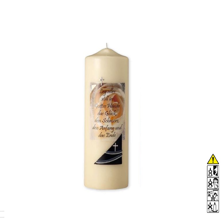 Gedenkkerze / Trauerkerze Leg alles still in Gottes Hände Rundkerze 250 x 80 mm Eine hochwertige Kerze für die Trauer und zum Gedenken Leg alles still in Gottes Hände Rundkerze 250 x 80 mm